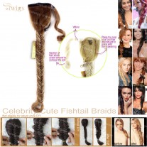 Celebrity Cute Strawberry Blonde Light Blonde Highlights Fishtail Braids Velcro Wrap Ponytail Plaited Hair Extensions
