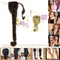 Celebrity Cute Light Brown Fishtail Braids Velcro Wrap Ponytail Plaited Hair Extensions