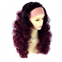 AMAZING Black Brown & Burgundy Long 3/4 Fall Wig Hairpiece Curly Dip-Dye Ombre hair from WIWIGS UK