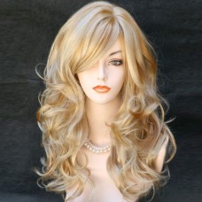 Wonderful Long wavy Blonde mix skin top Curly Wig Hair WIWIGS