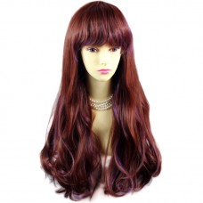 Sexy Auburn & Purple Highlight Wavy Long Lady Wigs Cosplay Party Hair WIWIGS UK