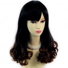 Bouncy Lovely Black Brown & Red Long Curly Lady Wigs Dip-Dye Ombre hair WIWIGS.