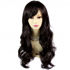 Dazzling Natural Wavy Black Brown Soft Long Ladies Wigs skin top Hair WIWIGS UK