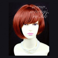 Posh Short Asymmetric Bob Hairstyle Dark Copper Red Ladies Wig 