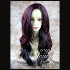 Heat Resistant Burgundy mix Black Layered wavy Long Ladies Wigs WIWIGS UK