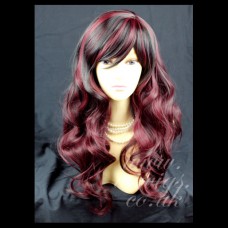 Black mix Burgundy wavy Long Ladies Wigs Skin Top Wig UK