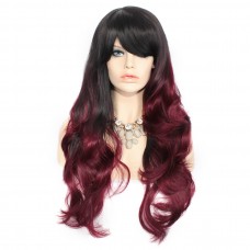 Sexy Black Brown & Burgundy Beautiful Long Wavy Ladies Wigs Dip-Dye Ombre hair Wiwigs uk