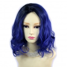 Wiwigs ® Lovely Short Wavy Wig Blue & Off Black Dip-Dye Ombre Hair UK