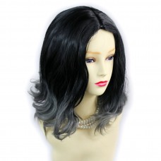 Wiwigs ® Pretty Short Wavy Bob Style Wig Grey & Off Black Dip-Dye Ombre Hair UK