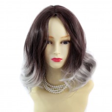 Wiwigs ® Pretty Short Wavy Bob Style Wig Grey & Dark Auburn Dip-Dye Ombre Hair UK