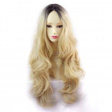 Wiwigs ® Gorgeous Long Wavy Wig Light Golden Blonde & Dark Brown Dip-Dye Ombre Hair UK