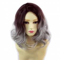 Wiwigs ® Lovely Short Wavy Wig Grey & Dark Auburn Dip-Dye Ombre Hair UK
