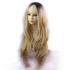 Wiwigs ® Gorgeous Long Wavy Wig Light Golden Blonde & Dark Brown Dip-Dye Ombre Hair UK