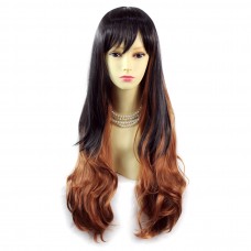 Sexy Beautiful Layered Long Wavy Black mix Red Ladies Wig Skin Top UK