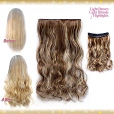 Half head 1 Piece clip In Curly Light Brown Dark Light Blonde Highlights Hair Extensions UK