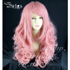 Stunning Long Curly Pink Ladies Wigs Skin Top Cosplay Wig ! WIWIGS UK