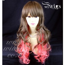 Layered Curly Pink Unique Mixture Brown Long Ladies Heat Resistant Wigs UK