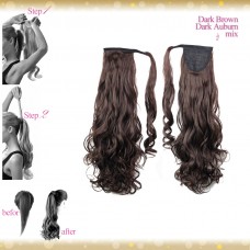 Wrap Around Clip In Pony Curly Dark Brown Dark Auburn Mix Hair Extension UK