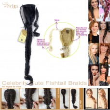 Celebrity Cute Off Black Fishtail Braids Velcro Wrap Ponytail Plaited Hair Extensions