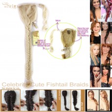 Celebrity Cute Light Blonde Fishtail Braids Velcro Wrap Ponytail Plaited Hair Extensions