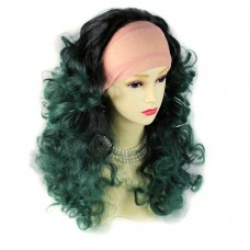 AMAZING Black Brown & Green Long 3/4 Fall Wig Hairpiece Curly Dip-Dye Ombre hair from WIWIG UK
