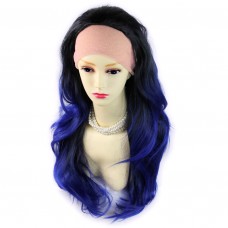 AMAZING Black Brown & Blue Long 3/4 Fall Wig Hairpiece Wavy Dip-Dye Ombre hair from WIWIGS UK