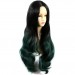 Long Wavy Lady Wigs Black Brown & Green Dip-Dye Ombre hair WIWIGS