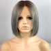 Remy Human Bob Grey Dip-Dye Ombre Brown Hair Lace Front Ladies Wigs