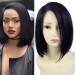 Remy Human Hair Straight BobSkin Top Parting Closure Hair Black Ladies Wigs