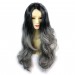 Wiwigs ® Gorgeous Long Wavy Wig Grey & Off Black Dip-Dye Ombre Hair UK