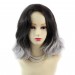 Wiwigs ® Pretty Short Wavy Bob Style Wig Grey & Medium Brown Dip-Dye Ombre Hair UK