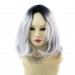 Wiwigs ® Pretty Short Wavy Bob Style Wig Grey & Off Black Dip-Dye Ombre Hair UK