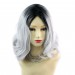 Wiwigs ® Lovely Medium Bob Style Wig Grey & Off Black Dip-Dye Ombre Hair UK