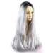 Wiwigs ® Fabulous Long Straight Wig Grey & Off Black Dip-Dye Ombre Hair UK