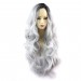 Wiwigs ® Pretty Long Wavy Wig Grey & Off Black Dip-Dye Ombre Hair UK