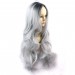 Wiwigs ® Gorgeous Long Wavy Wig Grey & Off Black Dip-Dye Ombre Hair UK