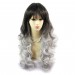 Wiwigs ® Romantic Long Curly Wig Grey & Medium Brown Dip-Dye Ombre Hair UK