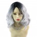 Wiwigs ® Lovely Short Wavy Wig Grey & Off Black Dip-Dye Ombre Hair UK