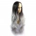Wiwigs ® Gorgeous Long Wavy Wig Grey & Medium Brown Dip-Dye Ombre Hair UK