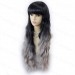 Wonderful Wavy Black & Grey Long Lady Wigs Dip-Dye Ombre hair WIWIGS.