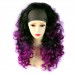 AMAZING Black Brown & Purple Red Long 3/4 Fall Wig Hairpiece Curly Dip-Dye Ombre hair from WIWIG UK