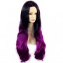 Long Wavy Lady Wigs Black Brown & Purple Red Dip-Dye Ombre hair WIWIGS