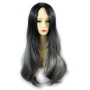 Wiwigs ® Fabulous Long Straight Wig Grey & Off Black Dip-Dye Ombre Hair UK