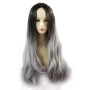 Wiwigs ® Fabulous Long Straight Wig Grey & Medium Brown Dip-Dye Ombre Hair UK