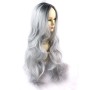 Wiwigs ® Gorgeous Long Wavy Wig Grey & Off Black Dip-Dye Ombre Hair UK