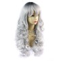 Wiwigs ® Romantic Long Curly Wig Grey & Off Black Dip-Dye Ombre Hair UK