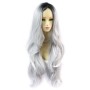 Wiwigs ® Gorgeous Long Wavy Wig Grey & Off Black Dip-Dye Ombre Hair UK