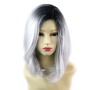 Wiwigs ® Wonderful Medium Bob Style Wig Grey & Off Black Dip-Dye Ombre Hair UK