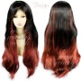 Sexy Beautiful Layered Long Wavy Wig Black mix Fox Red Ladies Wigs Skin Top UK